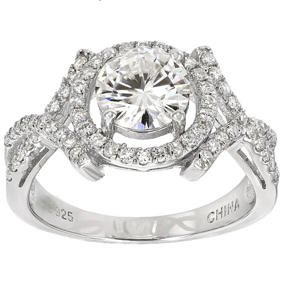 Moissanite Fire Ring Crossover Design Solitaire 2.50ctw Platineve 925 Size 6